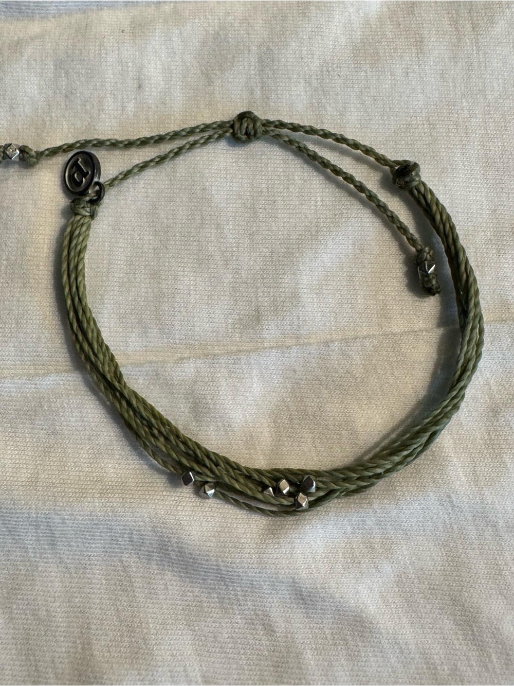 Pura Vida- Olive Green Braided Cord Bracelet with Silver Beads